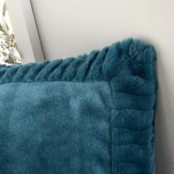 Catherine Lansfield Velvet & Fur Cushion Teal -Asiatic Shop 51315 30054