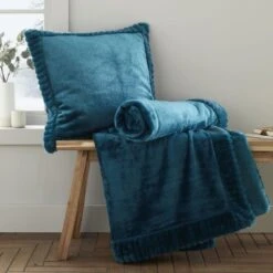 Catherine Lansfield Velvet & Fur Cushion Teal -Asiatic Shop 51315 30055